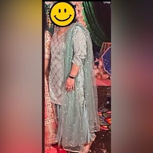 Gold Embroidered Seafoam Sharara  Salwar Kameez with Dupatta